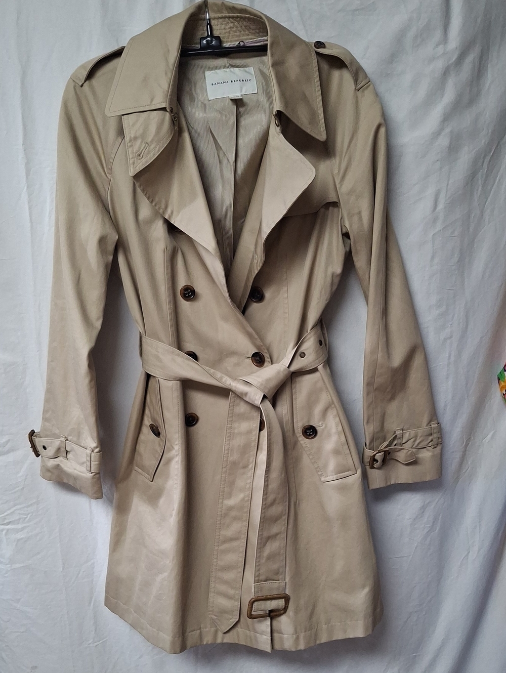 Banana Republic Classic Belted Trench Coat Petite Medium Tan Khaki Fall 2010